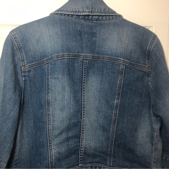 LOFT Medium Wash Three Quarter Sleeve Cropped Jean Jacket Medium Blue - Picture 6 of 7